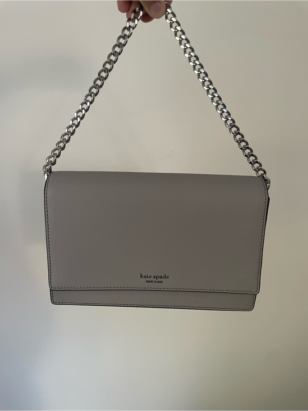 kate spade Cameron Light Grey with Silver Chain Shoulder Bag